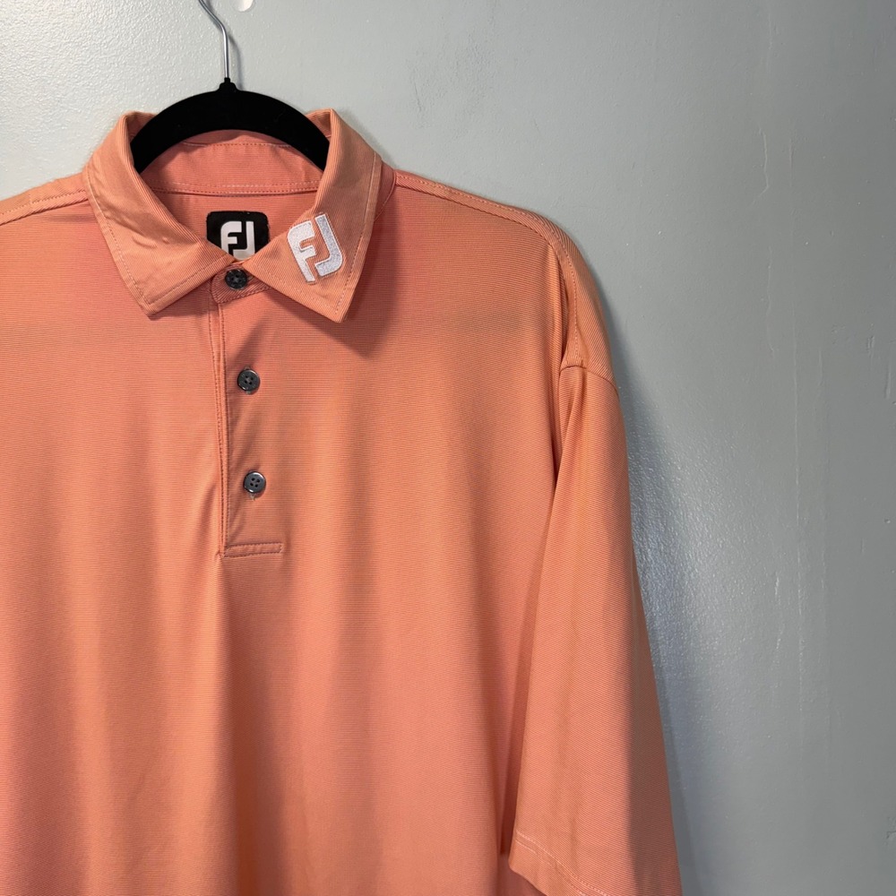 FootJoy‎ Mens Performance Golf Polo Shirt Orange Striped Large FJ Logo